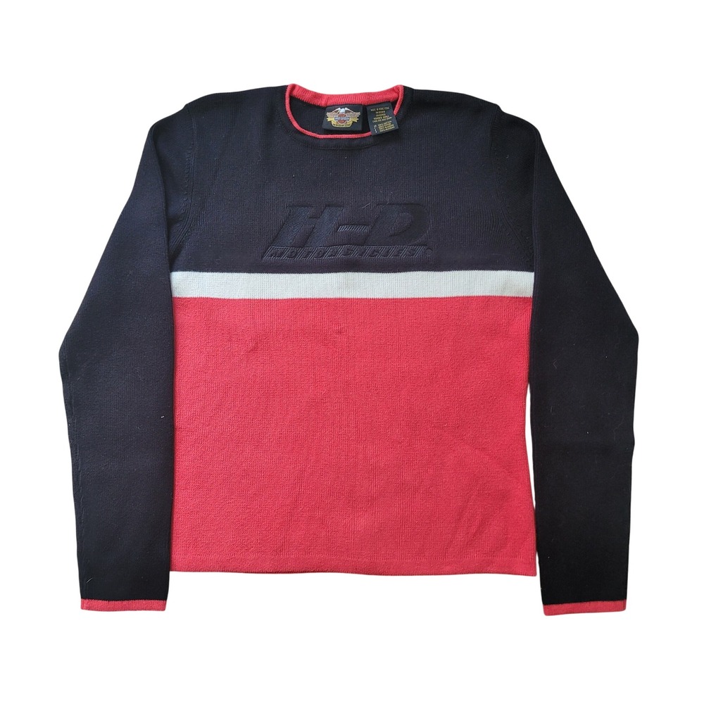 Harley-Davidson‎ Small Knit Sweater Womens Black Red Colorblock Embossed Logo